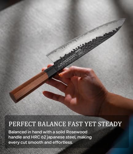 8-Inch Japanese Chef Knife - Hand Forged Sharp Kitchen Knife with Rosewood Handle