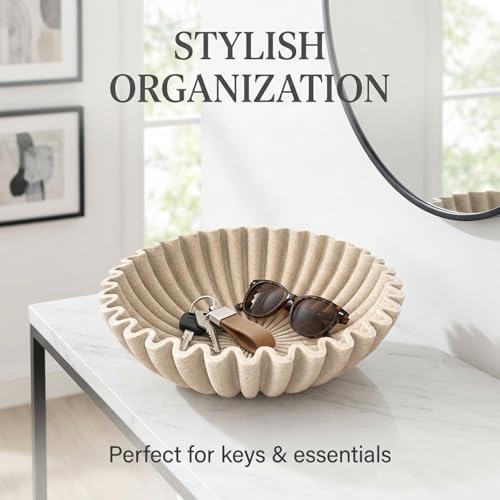 Beige Resin Large Decorative Bowl for Entryway & Home Decor - 10 Inch Key Catchall