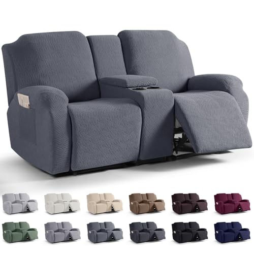Loveseat Recliner Cover with Console - Dark Gray, 2 Seater Slipcover with Pockets