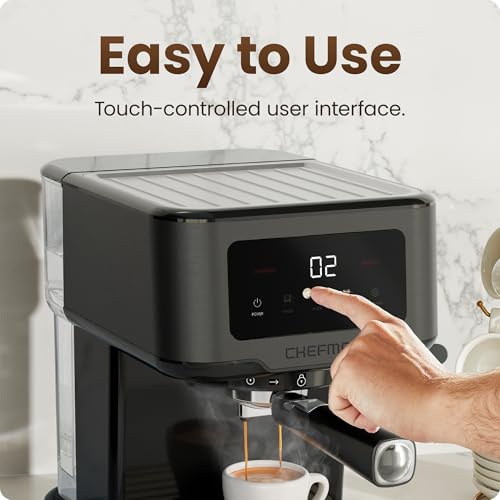 Chefman Espresso Machine with 15-Bar Pump & Steam Wand, Compact Coffee Maker