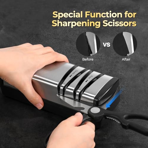 Electric Knife Sharpener with Diamond Abrasives and Scissors Sharpener - Silver (Adaptor Included)
