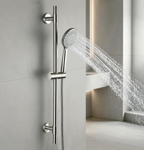 YSNOL Brushed Nickel Adjustable Shower Slide Bar with 5-Function Handheld Shower Head