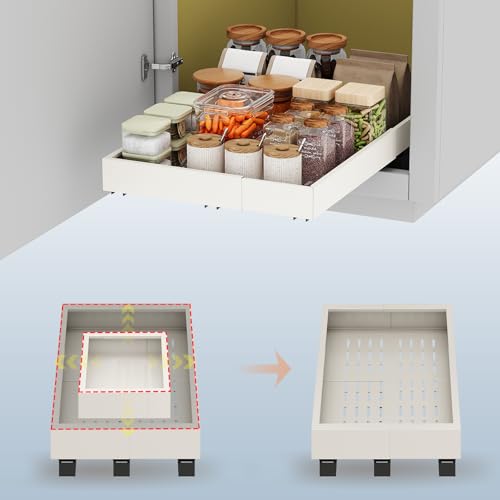 Fokyfok White Pull Out Cabinet Organizer 11-16W x 17-24D Expandable Adhesive