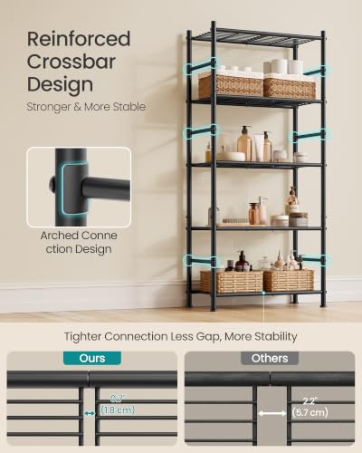 5-Tier Steel Wire Shelving Unit - 23.6 W x 56.7 H Storage Rack with Matte Black Finish