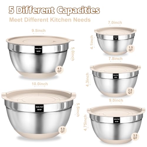 Umite Chef Mixing Bowls with Airtight Lids Set, 8PCS Stainless Steel
