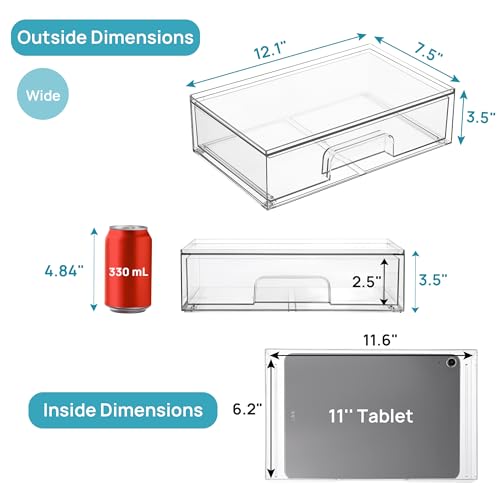 Stackable Clear Storage Drawers - 4 Pack Wide Plastic Organizers - Wide-4pack-Clear