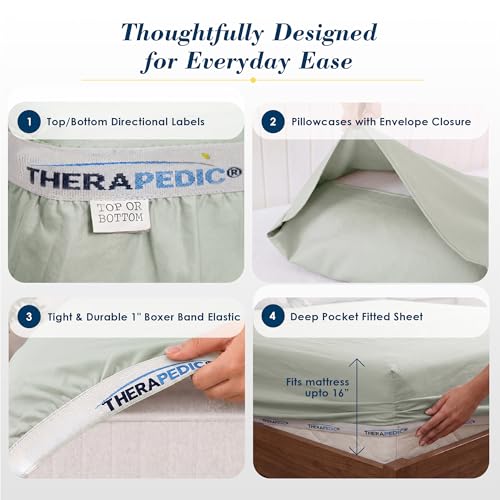 Therapedic 100% Egyptian Cotton King Sheets Set - Sage, 6-Piece Luxury Bedding