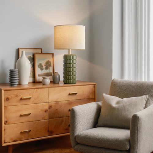 Seealle 23-Inch Green Modern Ceramic Table Lamps Set of 2 for Bedroom & Living Room