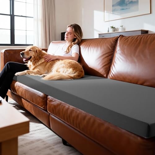Gray Foam Couch Topper Pad 3-Inch Support Removable Washable Cover - 59x27.5in