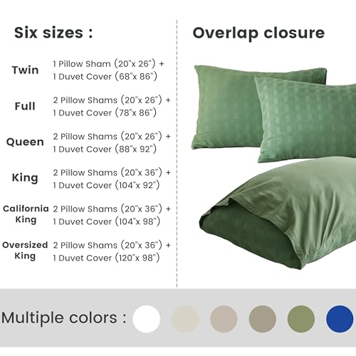 BISELINA Oversized King Cotton Duvet Cover Set Forest Green Waffle Weave Reversible Bedding