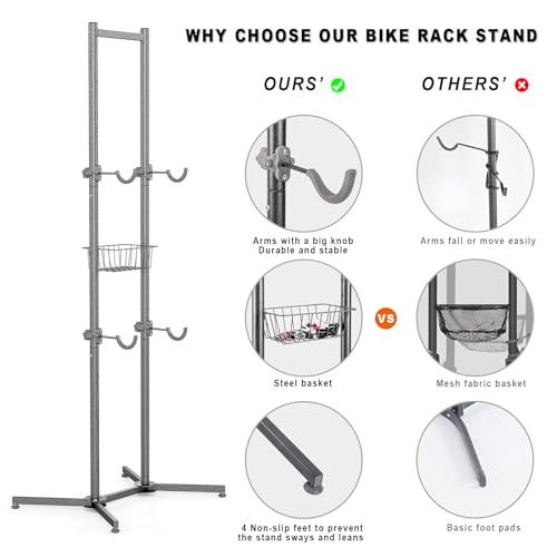 2-Bike Storage Rack with Basket - Indoor Garage & Apartment Bike Stand - CXWXC