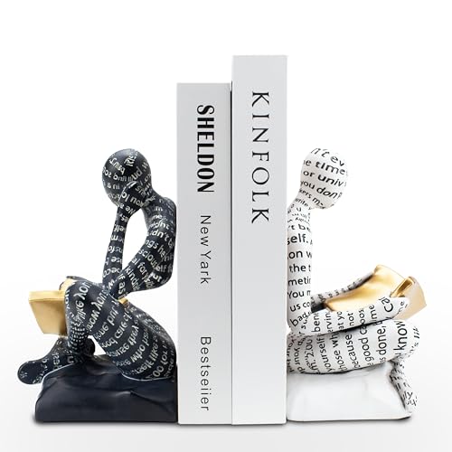 BANOMII Heavy Duty Readers Bookends for Shelves - Modern Black & White Decor