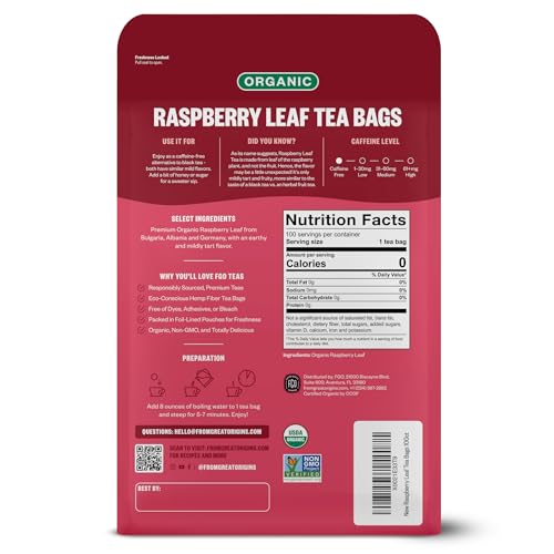 Red Raspberry Leaf Tea Bags - Organic Caffeine-Free Herbal Tea, 100 Count - Variation: Raspberry Leaf