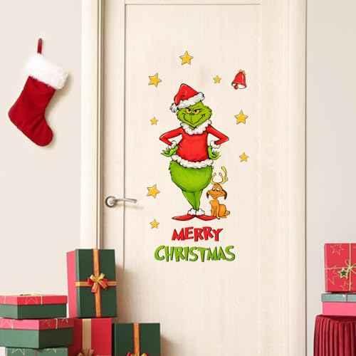 Mfault Merry Christmas Cartoon Character Wall Decals Stickers, Xmas Tree Wreath Max Dog Decorations Bedroom Art, Star Jingle Bell New Year 2026 Home Kitchen Decor Holiday Gifts