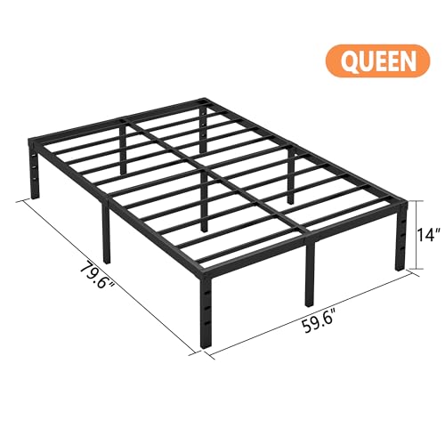 Hafenpo 14 Inch Queen Bed Frame - Sturdy Metal Platform, No Box Spring, Easy Assembly, Under Bed Storage, Black
