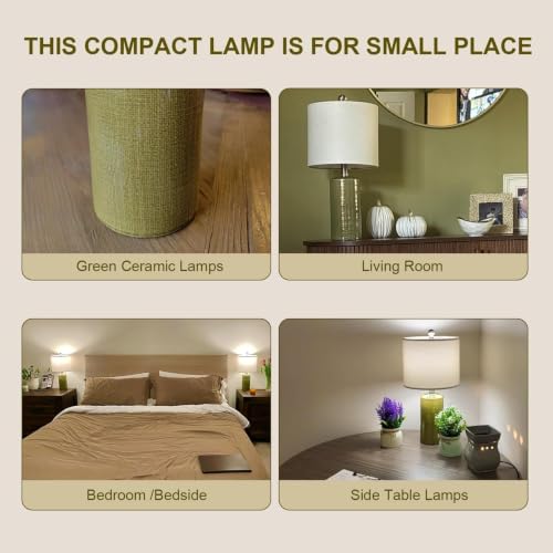 Green Small Modern Ceramic Table Lamp Set of 2 for Living Room & Nightstand