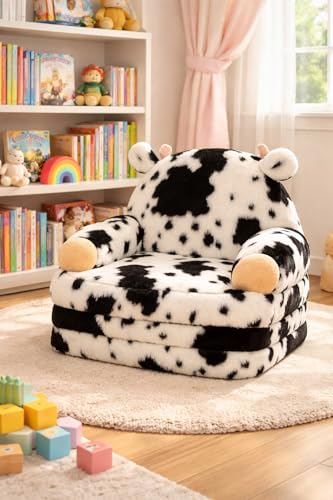 QIUODO Cow Toddler Couch Chair 2-in-1 Foldable Kids Sofa for Bedroom Playroom