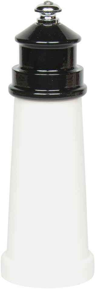 Fletchers' Mill Lighthouse Salt Mill, White/Red - 6 Inch, Adjustable Coarseness Fine to Coarse, MADE IN U.S.A.