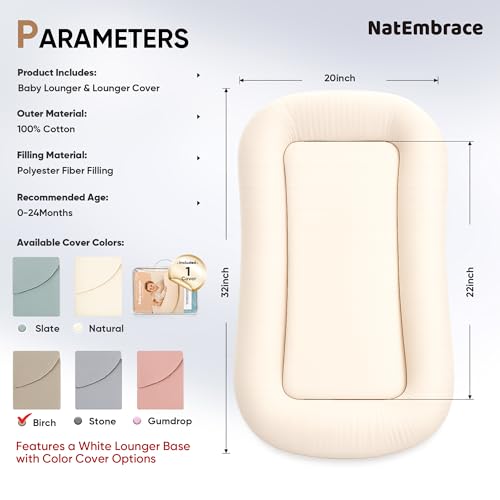 NatEmbrace Birch Baby Lounger Infant Support Cushion for 0-24 Months