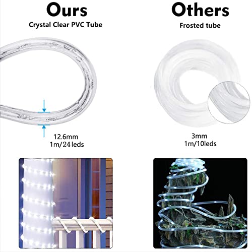 Jnaurb 100ft Warm White LED Rope Lights Outdoor, Connectable & Waterproof