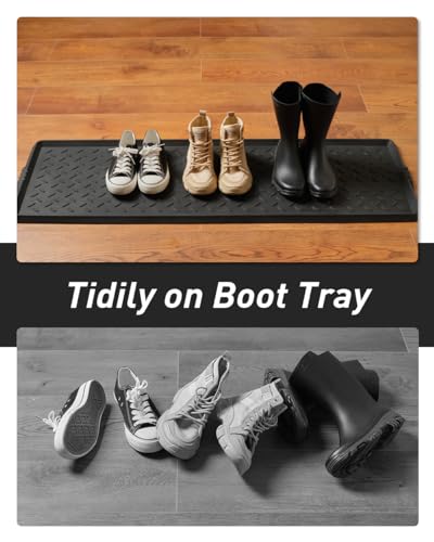 Extra Large Rubber Boot Tray 48 Inch Waterproof Shoe Mat for Entryway - Twill Variation 16x47.5 Inches