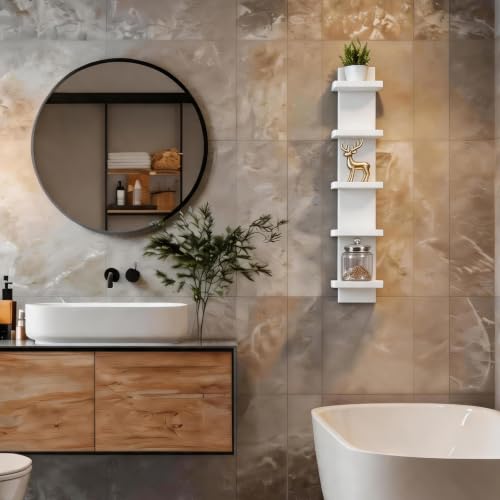 Homaterial 5 Tier Wall Shelf Unit, Small White Vertical Floating