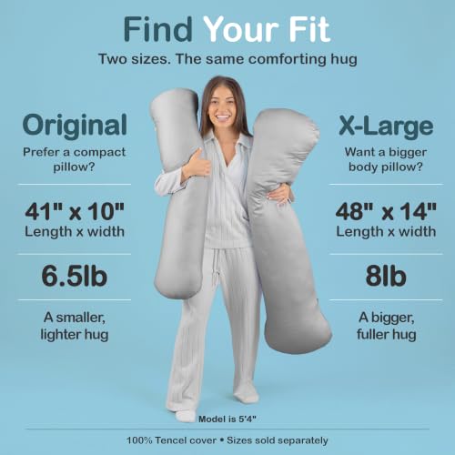 SleepCloud Cooling Weighted Body Pillow 6.5lbs, 41 x 10 Inches, Grey Tencel Cover