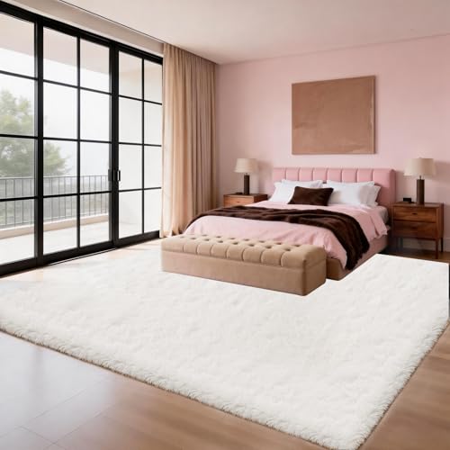 White 9x12 Shag Area Rug for Living Room & Bedroom - Ultra Soft Fluffy Furry Carpet