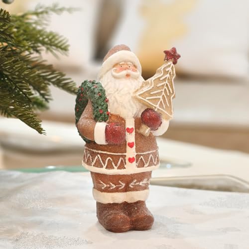 Gingerbread Santa Figurine - Christmas Resin Decor for Holiday Table & Shelf