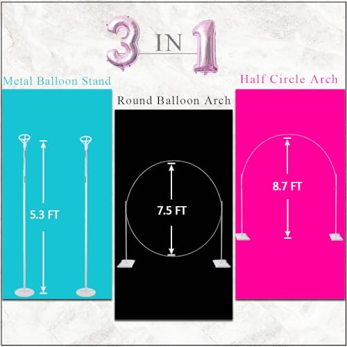 Balloon Arch Stand Kit 7.5ft Large Round Backdrop Frame Adjustable Half Circle