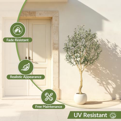 6ft Faux Olive Tree with UV-Resistant Leaves for Indoor Outdoor Decor - Realistic & Durable