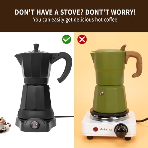 LAOION All Black 6-Cup Electric Moka Pot 300ml Portable Espresso Maker