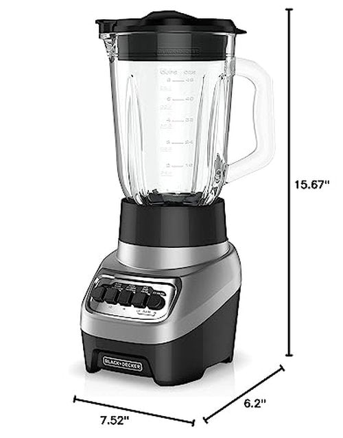 BLACK+DECKER PowerCrush Multi-Function Blender with 6-Cup Glass Jar, 4 Speed Settings, Silver