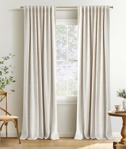INOVADAY 100% Blackout Linen Curtains for Bedroom 50x84 Inches Cream