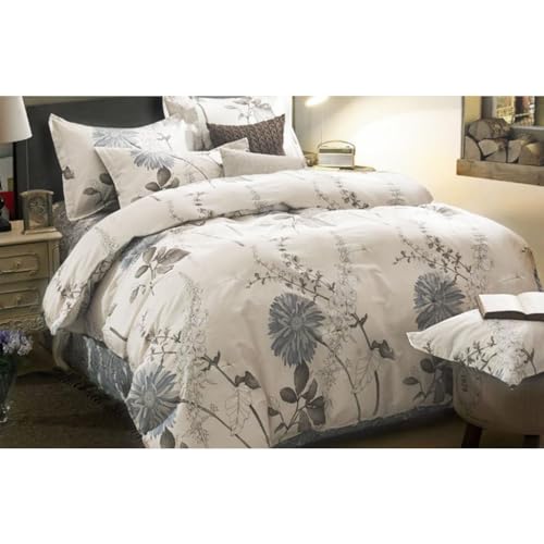 California King Floral Comforter Set - Gray Beige, 3 Pieces Cotton Bedding