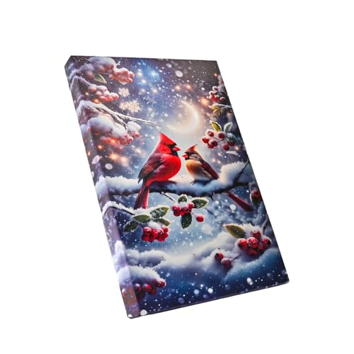 DEMAGNNIE 8x6in Mini Cardinal Lighted Canvas - Battery-Operated Snowy Landscape with Timer