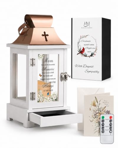 Memorial Lantern for Loss of Mom with Keepsake Drawer - Sympathy Gifts