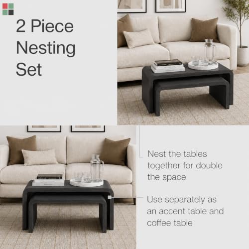 Stead Curved Nesting Coffee Table Set of 2, Modern Wood Tables for