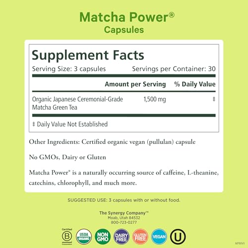 Organic Matcha Green Tea Capsules - Ceremonial Grade, 90 Count