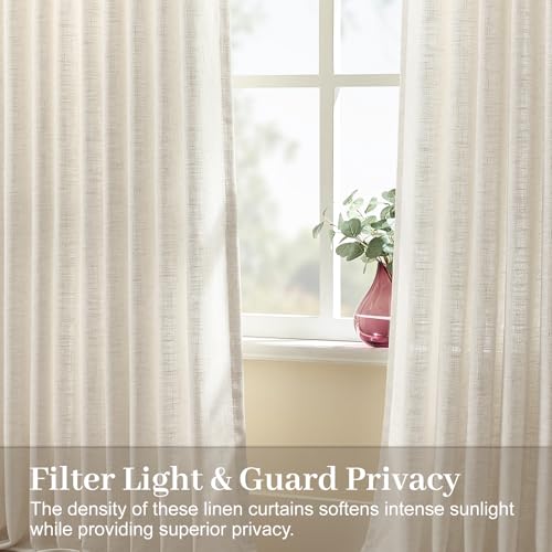 Natural Linen Pinch Pleated Curtains 96 Inches - Pack of 2, 40"W x 96"L