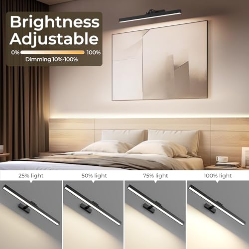 24-Inch Battery Operated Picture Light for Wall Art - Dimmable & Remote Control - Black