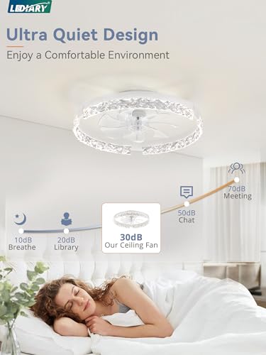 20-Inch Low Profile Ceiling Fan with Lights, Remote & App Control - White, Reversible Motor