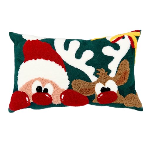Alysheer Christmas Green Embroidered Lumbar Pillow Cover 12x20 - Pack of 1