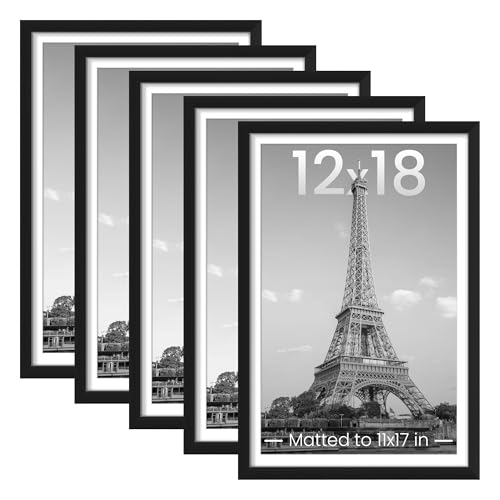 Upsimples 12x18 Black Picture Frame Set of 5 - Gallery Wall Collage Frames