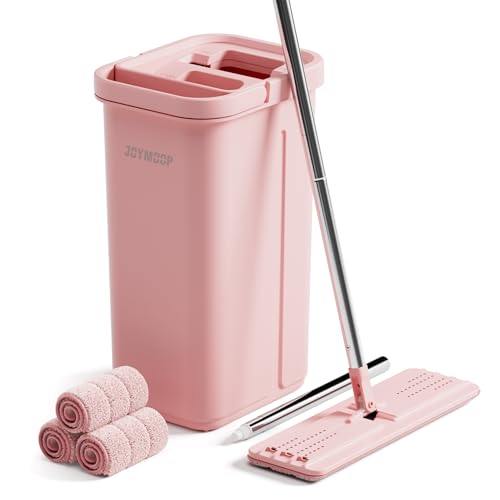 Pink Mop and Bucket Set with Wringer for Floor Cleaning - Self-Cleaning Microfiber Refill Included - Variation A