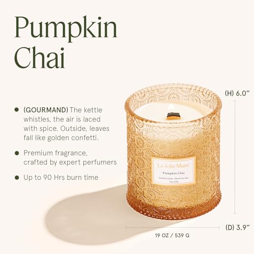 LA JOLIE MUSE Pumpkin Chai Scented Candle - 19 oz Natural Soy Wax, Cozy Fall Home Fragrance