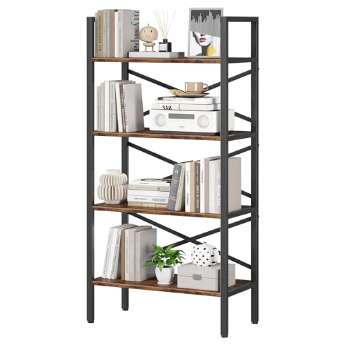 Homeiju 4-Tier Rustic Kids Bookshelf, 23.6'' Wide Small Bookcase with Open Shelves