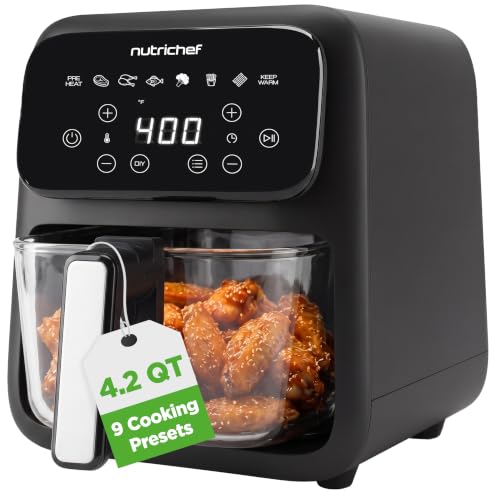 Glass Air Fryer 4.2QT with 9 Preset Modes, Transparent Cook Bowl, Timer & Temperature Control