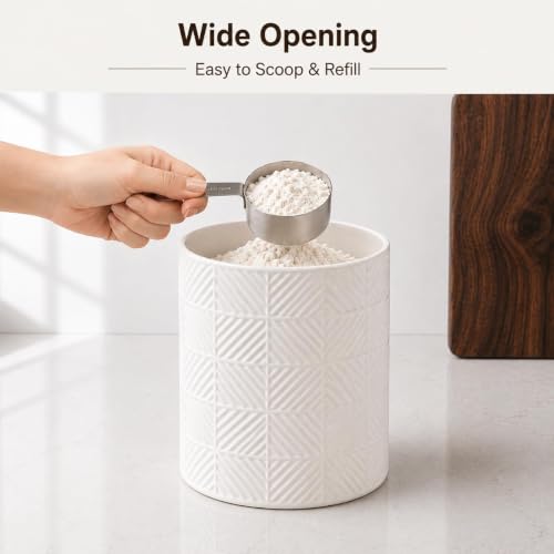 LILO DESIGN CO. Ceramic Canister Set with Airtight Bamboo Lids - 3 Sizes for Kitchen Storage
