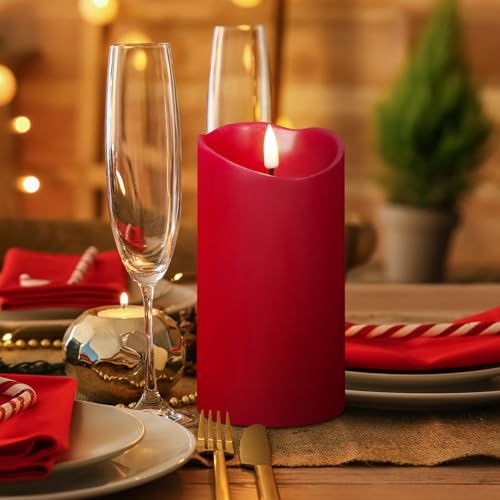 Eywamage Dark Red Flameless Candle Set with Remote - Safe Holiday Decor